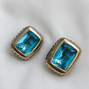 VTG Blue Chunky Jewel Rectangle Earrings